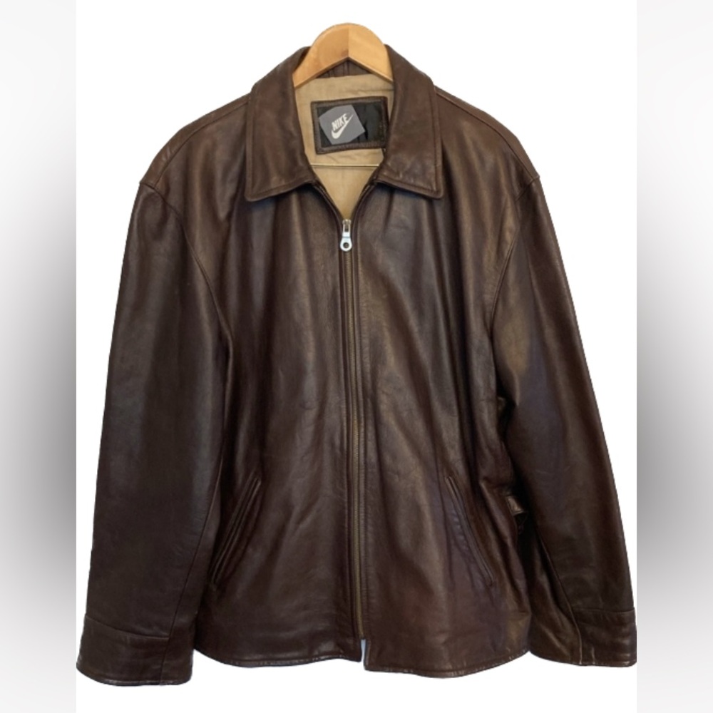 Nike Vintage Archival Leather Aviator Jacket in Brown